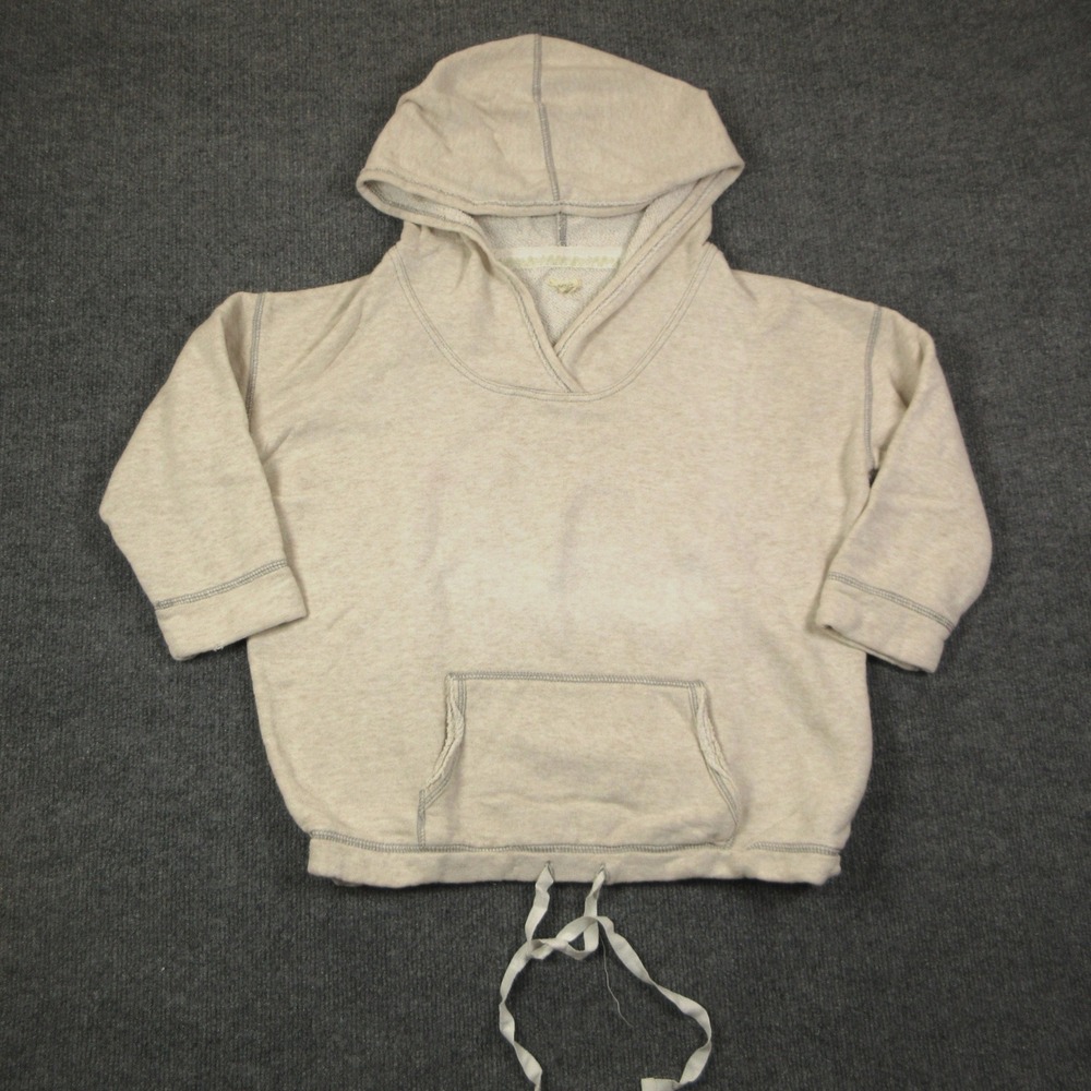 Aerie Hoodie Womens L Beige Oatmeal Cropped Sleeve Fleece Pullover Cottagecore